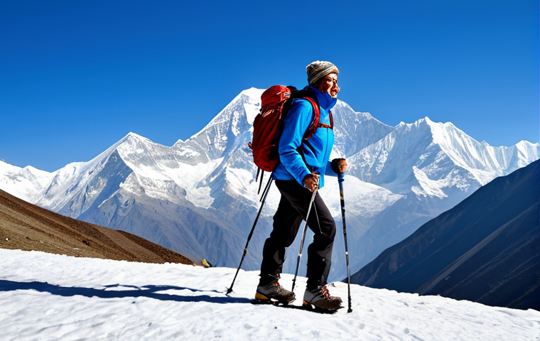 **Subject:** A determined hiker, fully clothed in appropriate outdoor gear, trekking uphill in the Himalayas.
    **Environment:** Majestic snow-capped mountains in the background, clear blue sky.
    **Details:** Hiking boots, backpack, walking sticks.
    **Qualifiers:** Professional photography, safe for work, appropriate content, fully clothed, perfect anatomy, natural proportions, family-friendly.