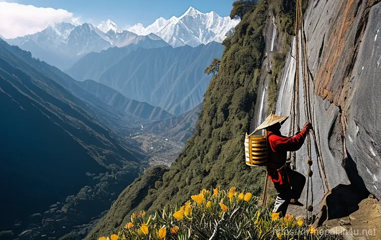 네팔의 특산물과 그 유래 - **A vibrant, bustling Nepalese market stall:** The scene is rich with color and texture, showcasing ...