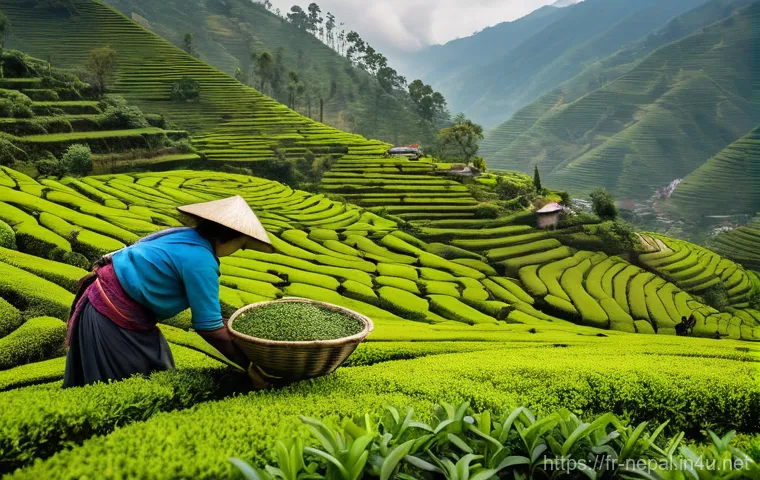 네팔의 주요 경제활동  차 재배와 무역 - Image Prompt 1: The Majestic Terroir of Himalayan Tea**