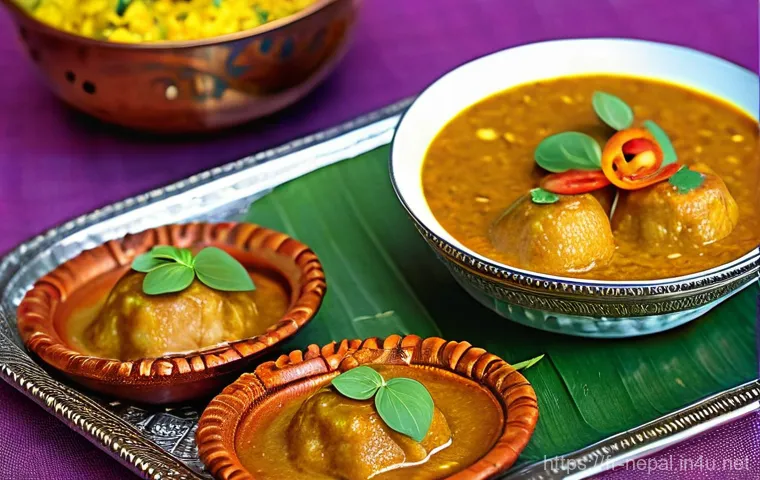 네팔과 인도 음식의 차이점 - **Prompt:** A heartwarming and inviting scene of a traditional Nepalese "Dal Bhat" meal, served on a...