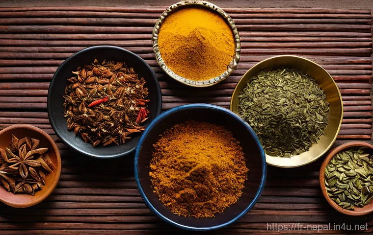 네팔과 인도 음식의 차이점 - **Prompt:** A vibrant and opulent close-up of a meticulously arranged Indian "Thali" platter. The po...