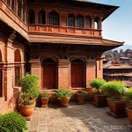 네팔 전통 가옥과 현대 건축 비교 - **Prompt 1: Serene Traditional Nepalese Courtyard Home**
    A picturesque, multi-story traditional ...