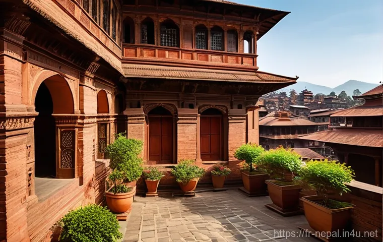 네팔 전통 가옥과 현대 건축 비교 - **Prompt 1: Serene Traditional Nepalese Courtyard Home**
    A picturesque, multi-story traditional ...