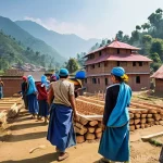 네팔의 국제 원조 및 개발 프로젝트 - **Prompt 1: Community Resilience and Rebuilding in Nepal**
    "A vibrant, wide-angle photograph cap...